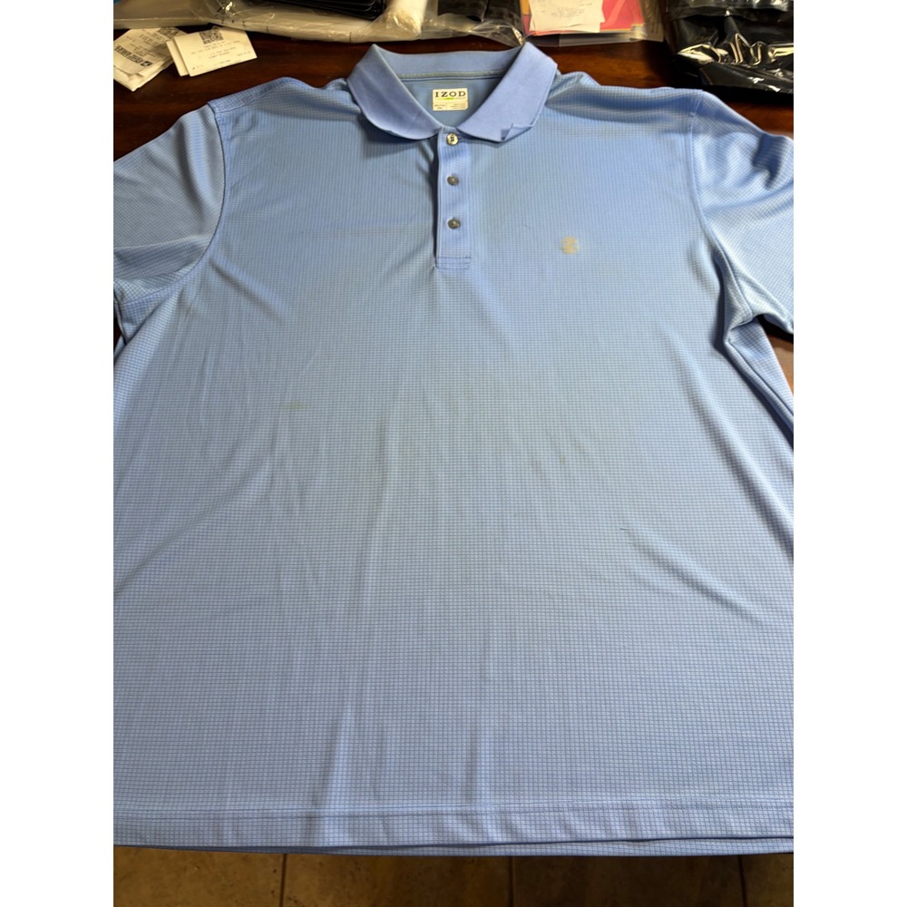 IZOD Golf Mens XXL Blue Micro Grid Performance Short Sleeve Polo Shirt